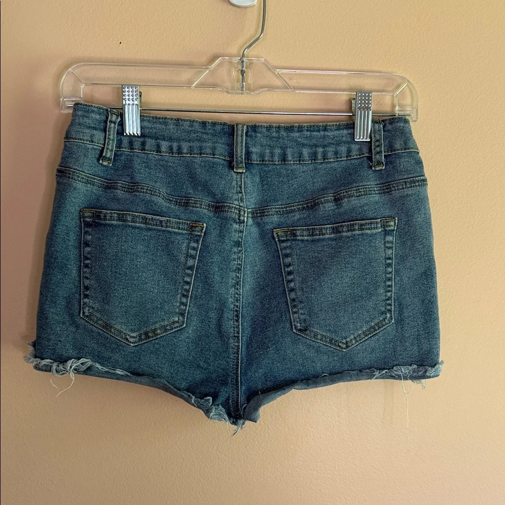 Guess Blue Distressed Rolled-Hem Denim Shorts